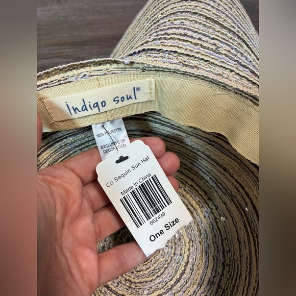 Indigo Soul Sequin Striped Sun Hat NWT - Picture 4 of 8